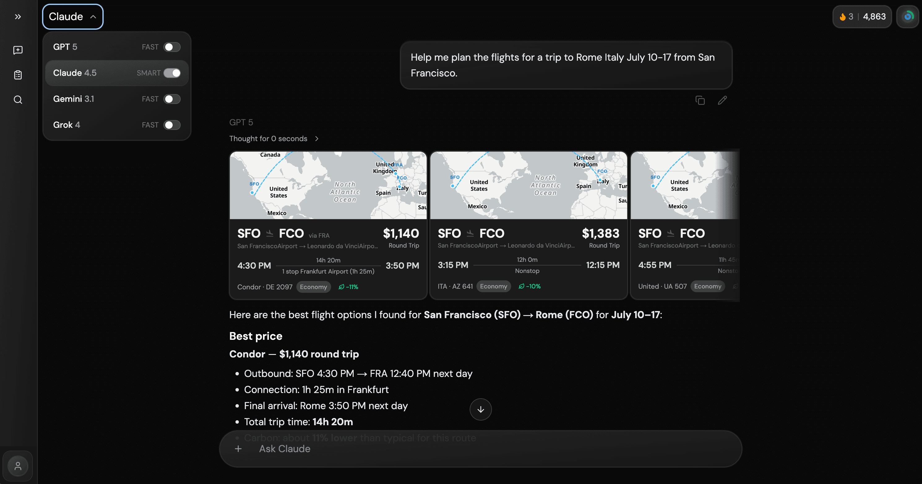 echo chat preview — dark mode