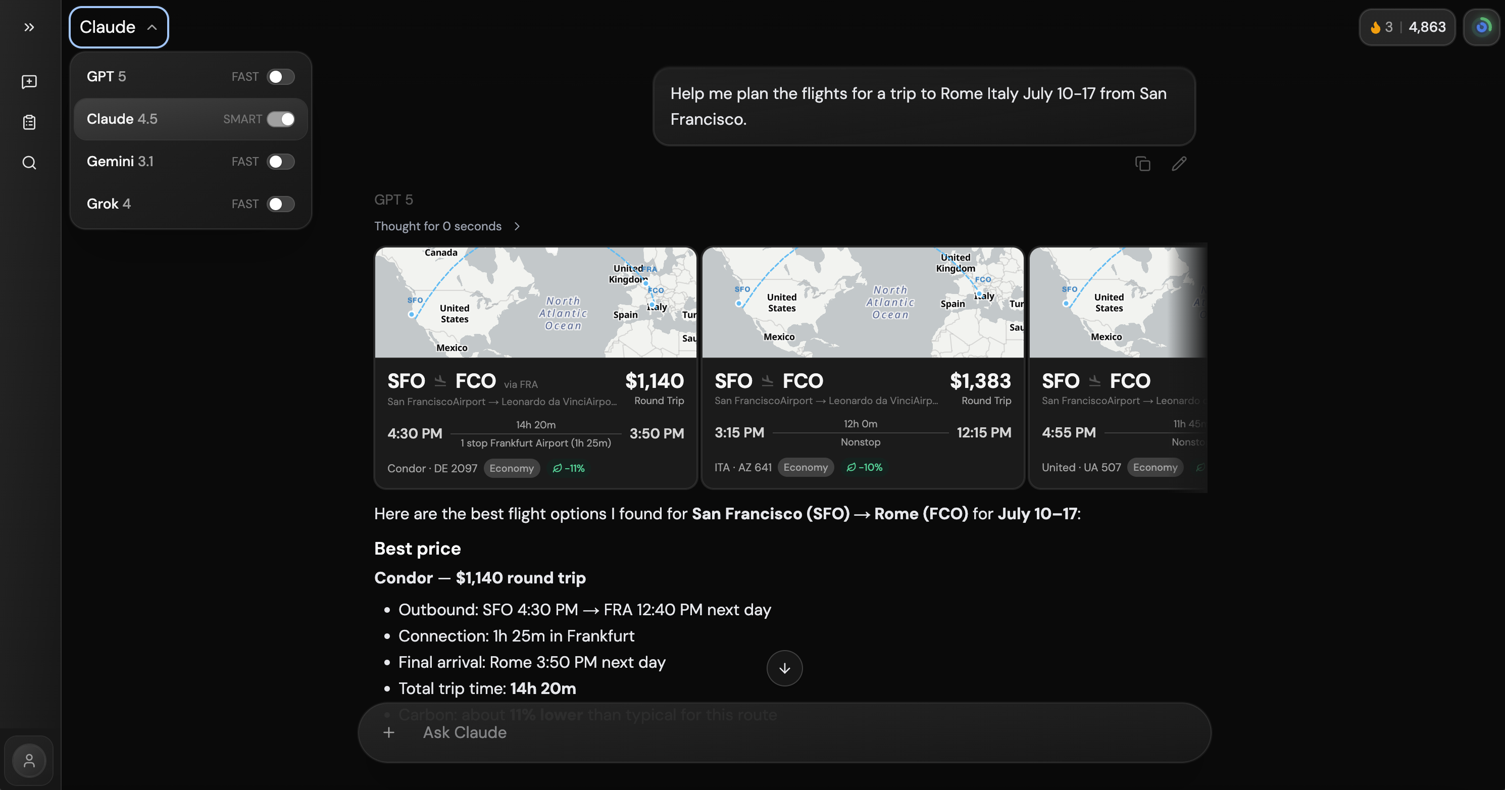 echo chat preview — dark mode